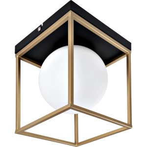 Plafoniere t.b.t. moderna con cornice dorata e vetro bianco.