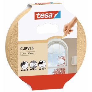 Nastro adesivo Tesa Curves, flessibile, 25m x 25mm, per bordi di vernice precisi.