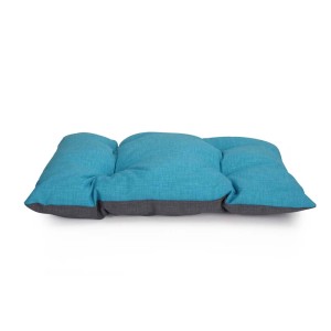 Cuscino per cani turchese con fondo grigio. Comoda coperta per animali domestici.
