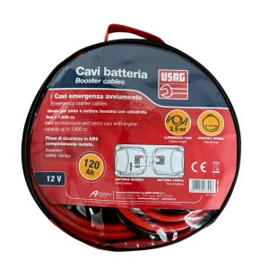 Cavi batteria USAG in borsa, 12V/120Ah, per manutenzione auto.