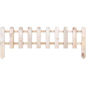 Mini staccionata a palizzata, impregnata a pressione, alta 30/45 cm, larga 120 cm, in legno tenero chiaro.