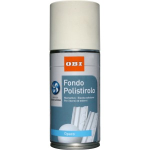 Spray fondo OBI t.b.t. per polistirolo, riempitivo, alta adesione, per interni ed esterni.