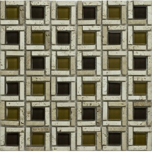 Piastrella a mosaico quadrata con accenti marroni e beige.