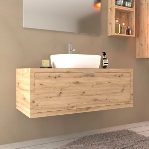 Mobile bagno t.b.t. con lavabo d'appoggio in un bagno moderno.