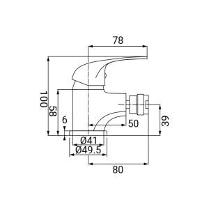 Disegno tecnico: Rubinetto lavabo t.b.t. con dimensioni.
