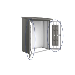 Pacchetto porta Biohort per legnaia WoodStock 150, grigio quarzo metallizzato, con sistema di stoccaggio.