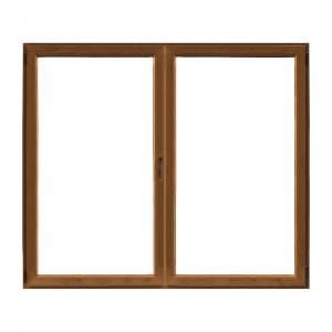 Finestra in PVC marrone a due ante. Finestra per il negozio online OBI.