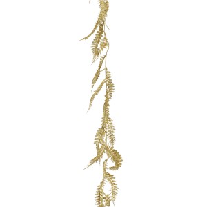 Ghirlanda natalizia dorata con design a felce per decorazioni festive.