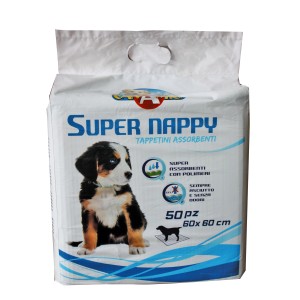 Confezione di tappetini igienici per cani Super Nappy, 50 pezzi, 60x60 cm. Assorbenti.