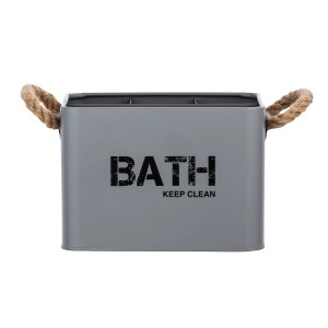 Wenko Badbox Gara grigio con 4 scomparti e manici in corda. Stampa: BATH KEEP CLEAN.