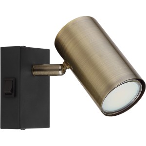 Faretto Globo Robby, 1 lampadina, nero opaco e ottone antico.