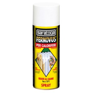 Saratoga Fernovus spray per radiatori, bomboletta gialla con tappo bianco.