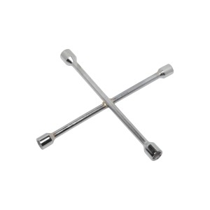 Chiave a croce in acciaio con misure 17, 19, 21 e 23 mm.