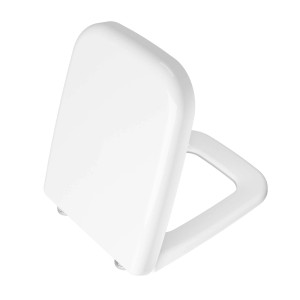 Sedile WC t.b.t. bianco in plastica, forma squadrata.