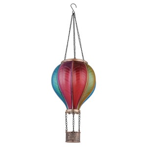 Globo Lampada Solare Decorativa Mongolfiera, metallo nero opaco, paralume colorato, per giardino e terrazza