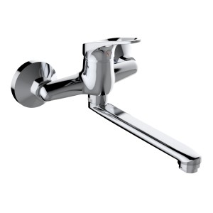 Miscelatore monocomando t.b.t. lucido per montaggio a parete.