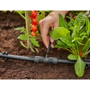 Sistema di irrigazione t.b.t. in uso nel giardino.