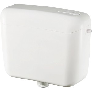 Cassetta WC bianca, vista dettagliata.