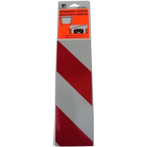 Nastro adesivo riflettente a strisce rosse e bianche, 10x30 cm.