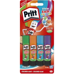 Pritt stick di colla Fun Colors, confezione da 4, colla colorata per scuola e hobby.