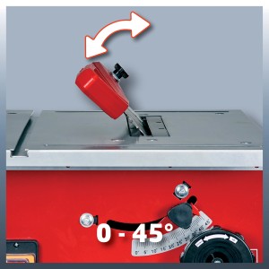 Dettaglio sega circolare da banco: inclinazione lama e regolazione angolare.