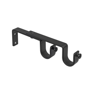 Supporto nero doppio per bastone per tende, montaggio a parete.