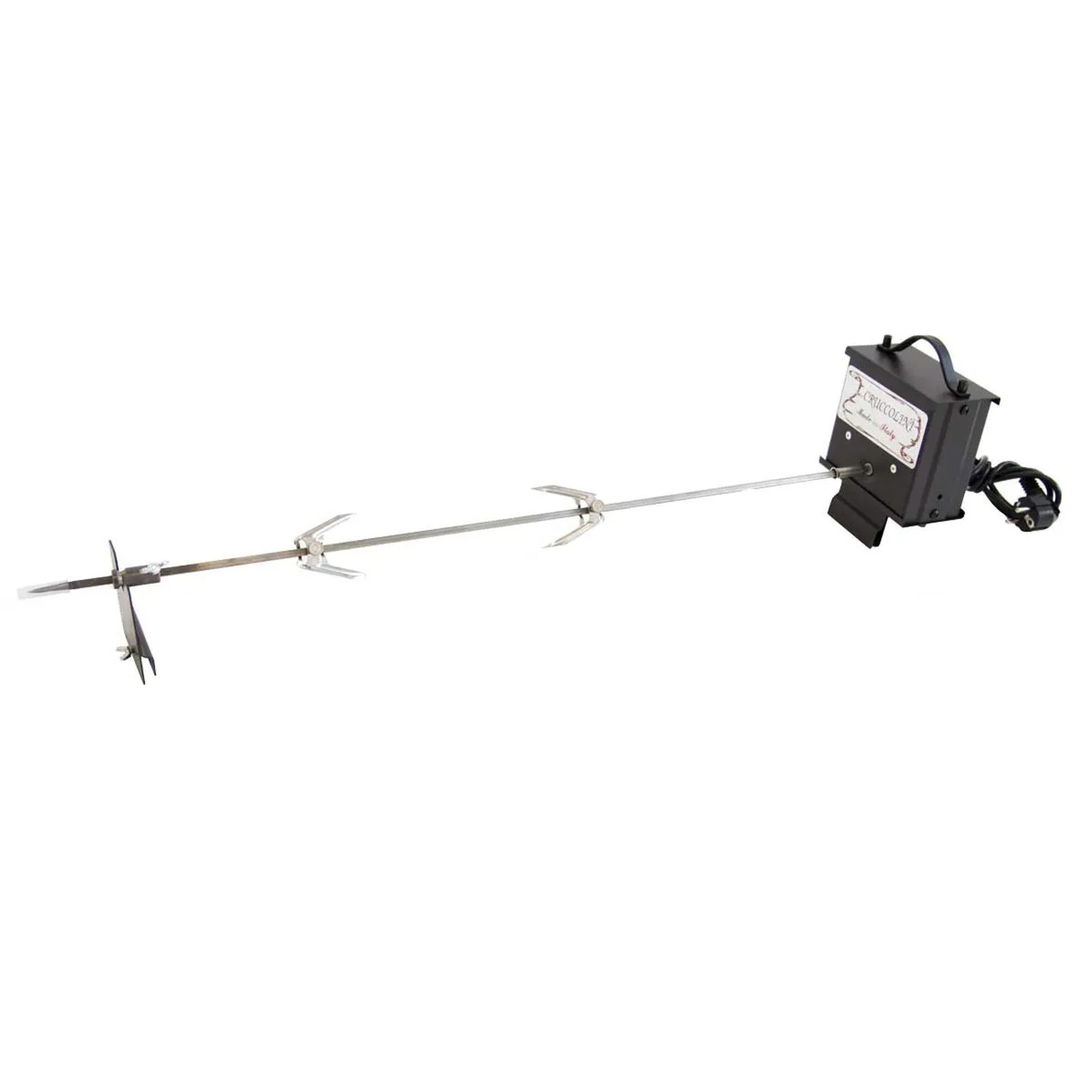 Set girarrosto con motore per accessori barbecue.