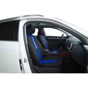 Coprisedili auto neri con striscia blu e logo Sparco, accessori interni auto.