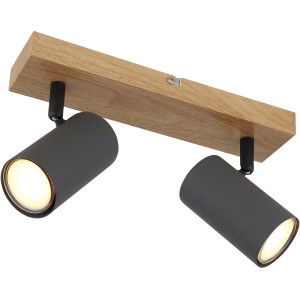 Globo Faretto Robby, 2 luci, grafite con effetto legno. Spot moderno per lampadine GU10.