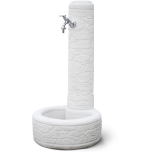 Colonna bianca per fontana da giardino con rubinetto.