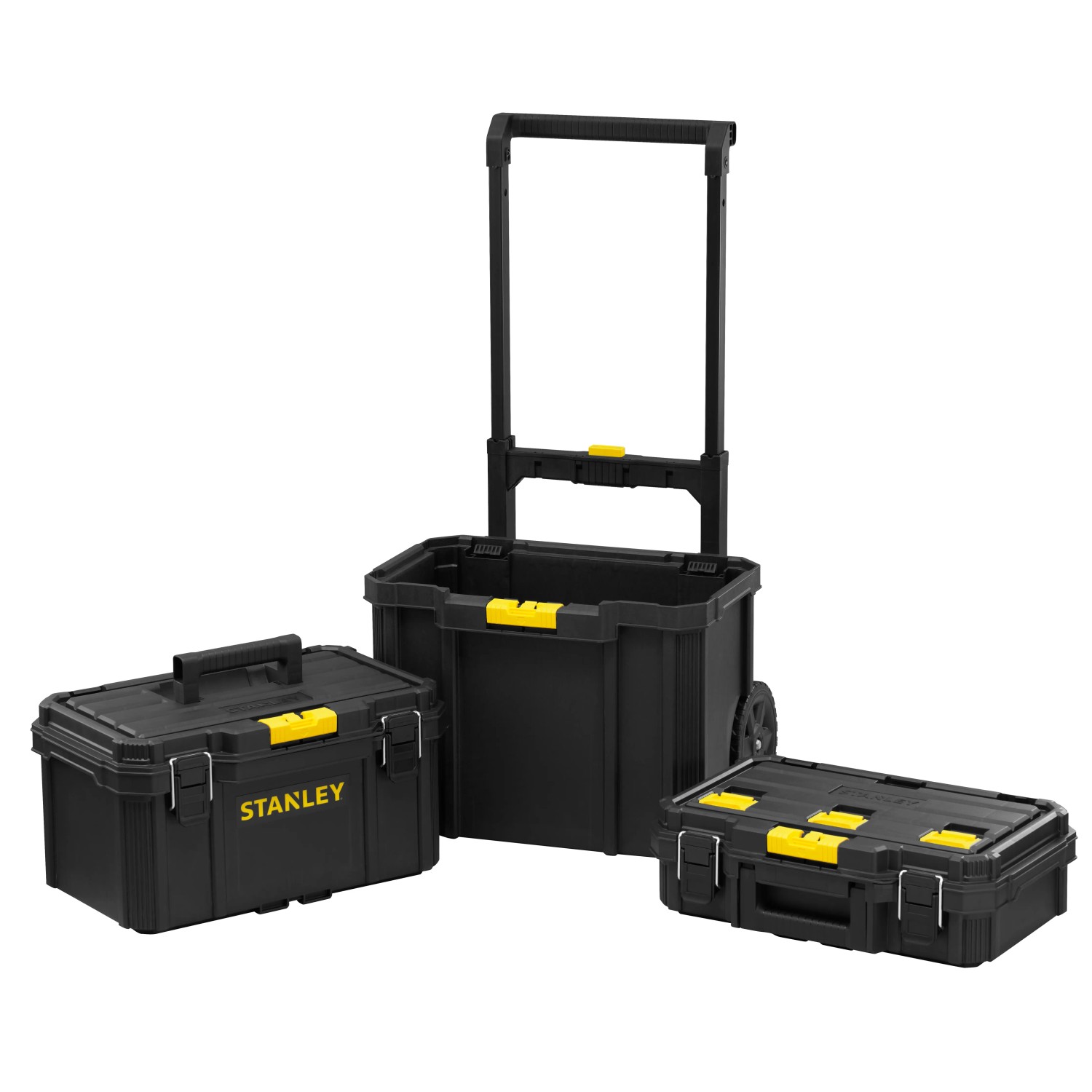 Set di valigette porta attrezzi t.b.t. nere, composto da tre valigette di diverse dimensioni.