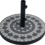 Supporto per ombrellone rotondo con motivo a mosaico e tubo nero.