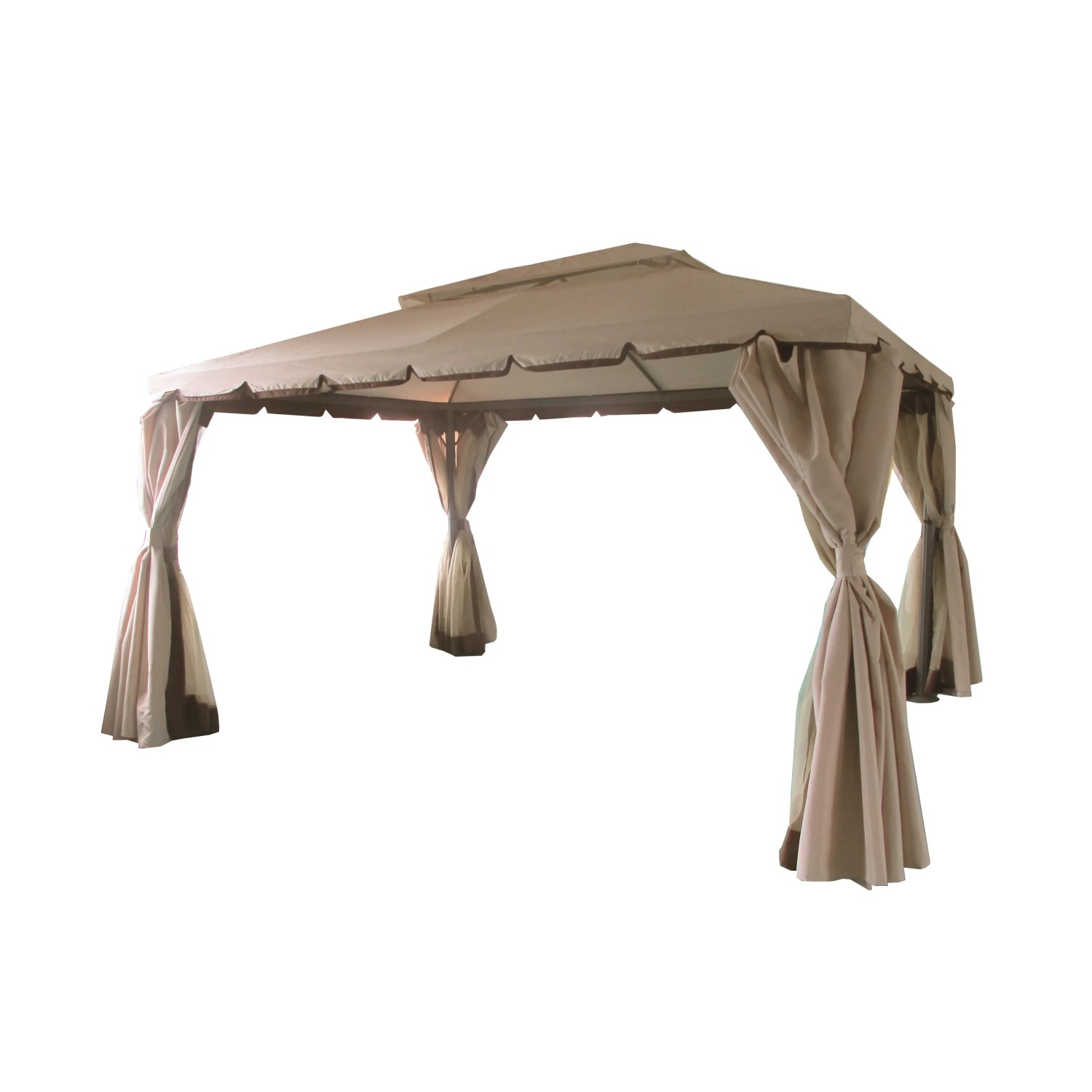 Gazebo t.b.t. beige con tende per giardino e patio.