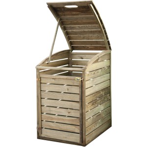 Contenitore aperto in legno per bidoni della spazzatura con coperchio. Ideale per lo smaltimento dei rifiuti da giardino.