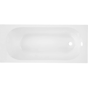 Vasca da bagno rettangolare, sanitari bianchi, vista dall'alto.