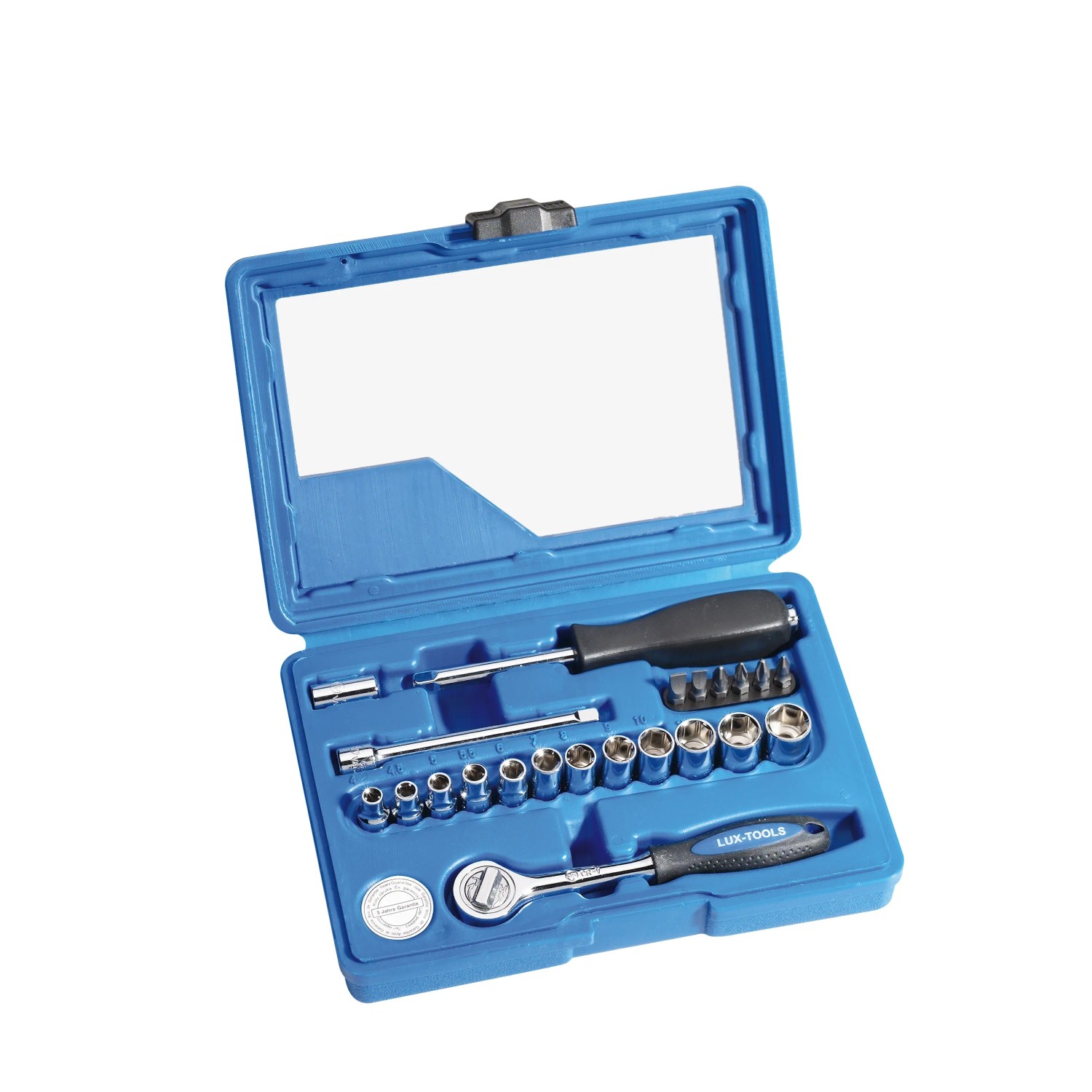 Set di chiavi a bussola LUX Classic, 22 pezzi in scatola di plastica blu. Chiavi e estrattori.