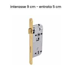 Serratura patent scrocco interasse 90 mm entrata 50 mm ottonata