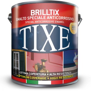 Barattolo di smalto antiruggine TIXE Brillantix, ideale per metallo e legno.