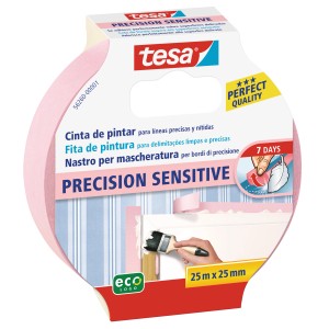 Tesa Precision Sensitive nastro adesivo, rosa, 25m x 25mm, per bordi di pittura precisi.
