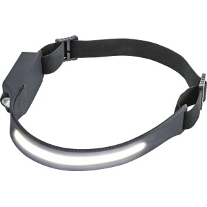 Lampada frontale LED nera con 400 lumen, ricaricabile per un'illuminazione ottimale durante il lavoro.