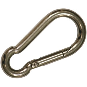 Moschettone argentato per applicazioni versatili.