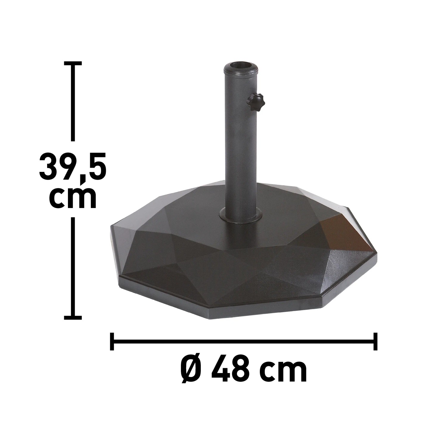 Supporto per ombrellone Lamont grigio scuro, 25 kg, con base a forma di diamante e supporto per ombrelloni.