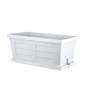 Sottovaso bianco t.b.t. per fioriere, in plastica con texture legno.