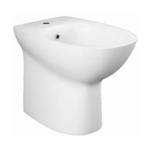 Bidet t.b.t. in ceramica bianca, vista frontale.