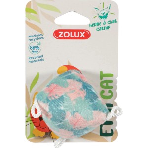 Zolux Topo giocattolo per gatti con erba gatta, motivo blu e rosa.