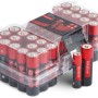 Confezione da 50 batterie alcaline AAA e AA, ideali per dispositivi con consumo energetico costante.
