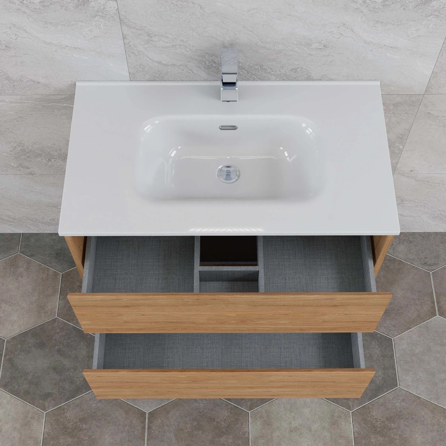 Mobile bagno base lavabo sospesa Ness 81 2/C honey 81x46 cm_4