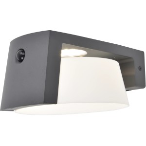 Moderna lampada da parete solare a LED Lutec Moon in antracite con diffusore bianco per esterni.