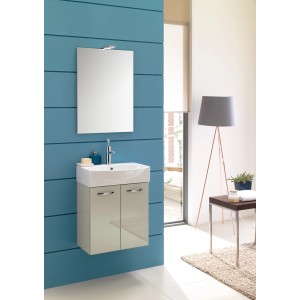 Set di mobili bagno moderno: mobile lavabo con mobiletto e specchio. Design elegante per il bagno.