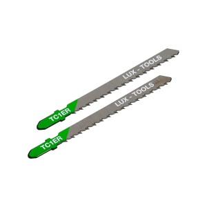 Due lame per seghetto alternativo LUX per legno, dentatura inversa, con attacco a T.